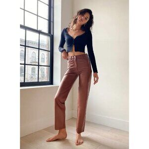 Wilfred Aritzia Epicurean Brown Warm Tan Malina Vegan Leather Ankle Crop Pants